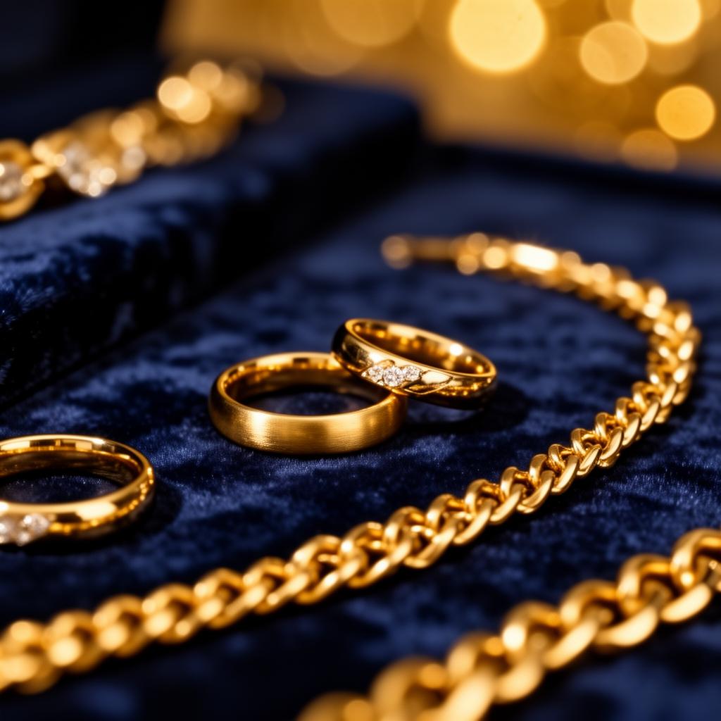 Gouden ringen en kettingen close-up